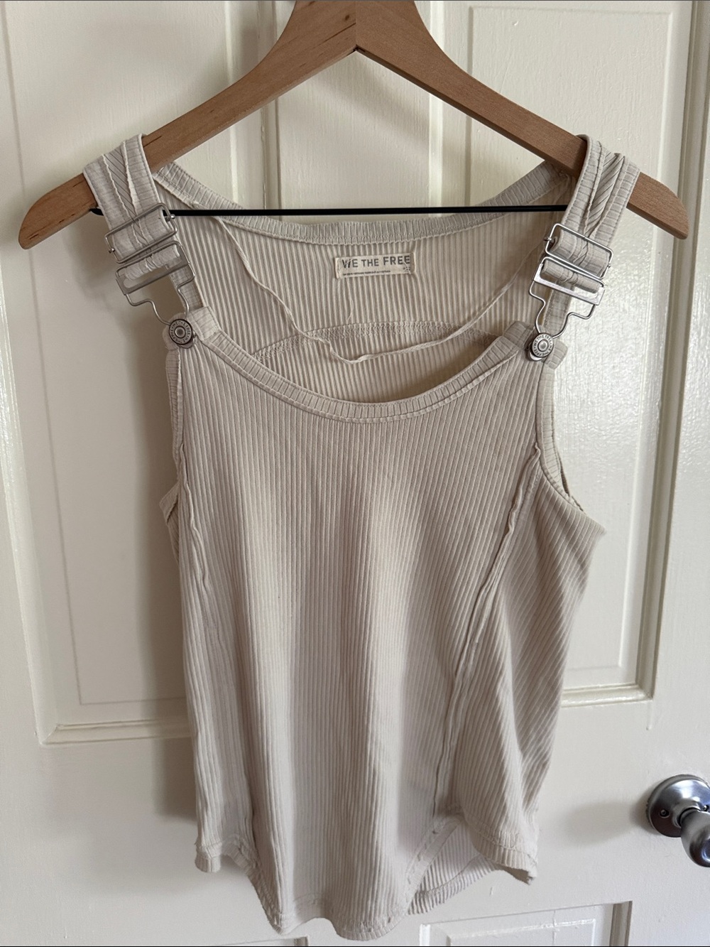 Free People Cream Ribbed Tank with Buckle Straps